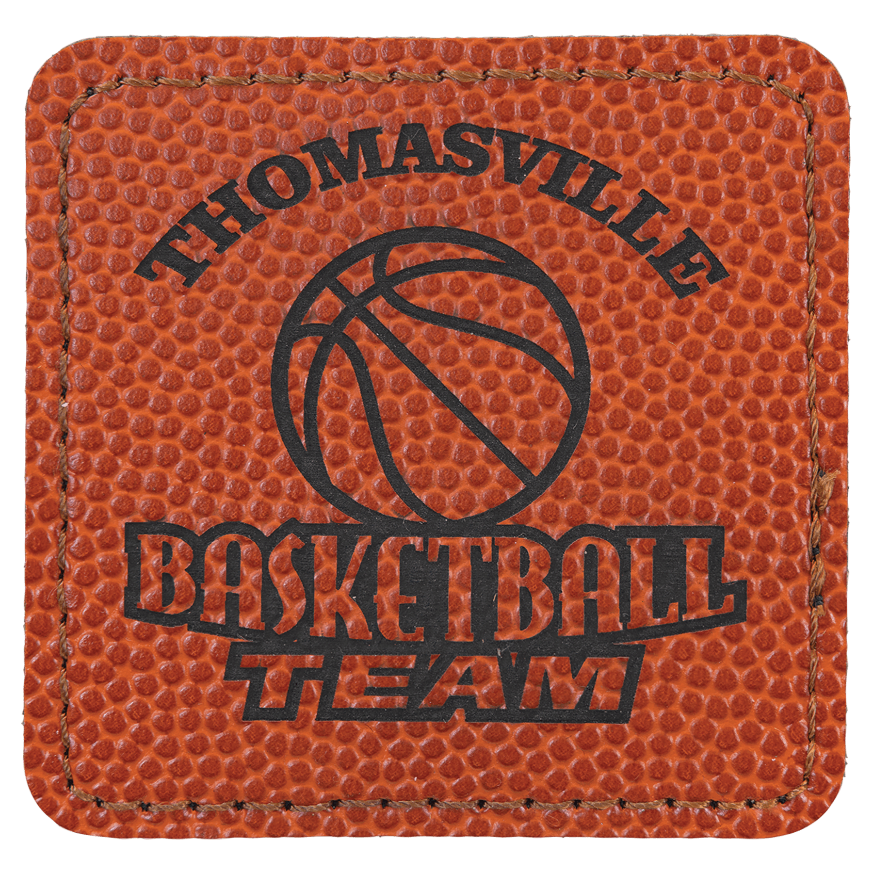 2 1/2" x 2 1/2" Square Basketball Laserable Leatherette Patch with Adhesive
