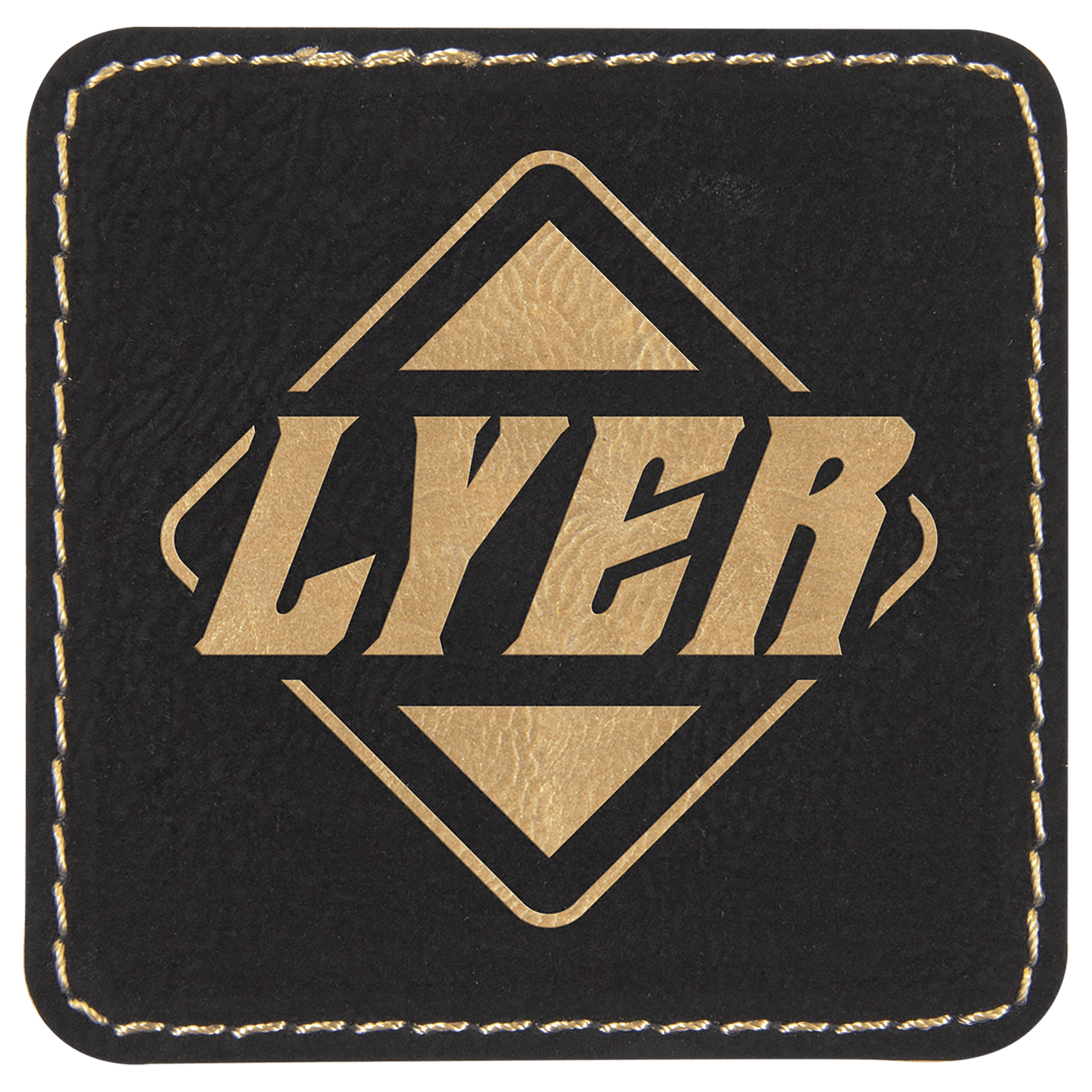 2 1/2" x 2 1/2" Square/Gold Laserable Leatherette Patch with Kota Pro Adhesive