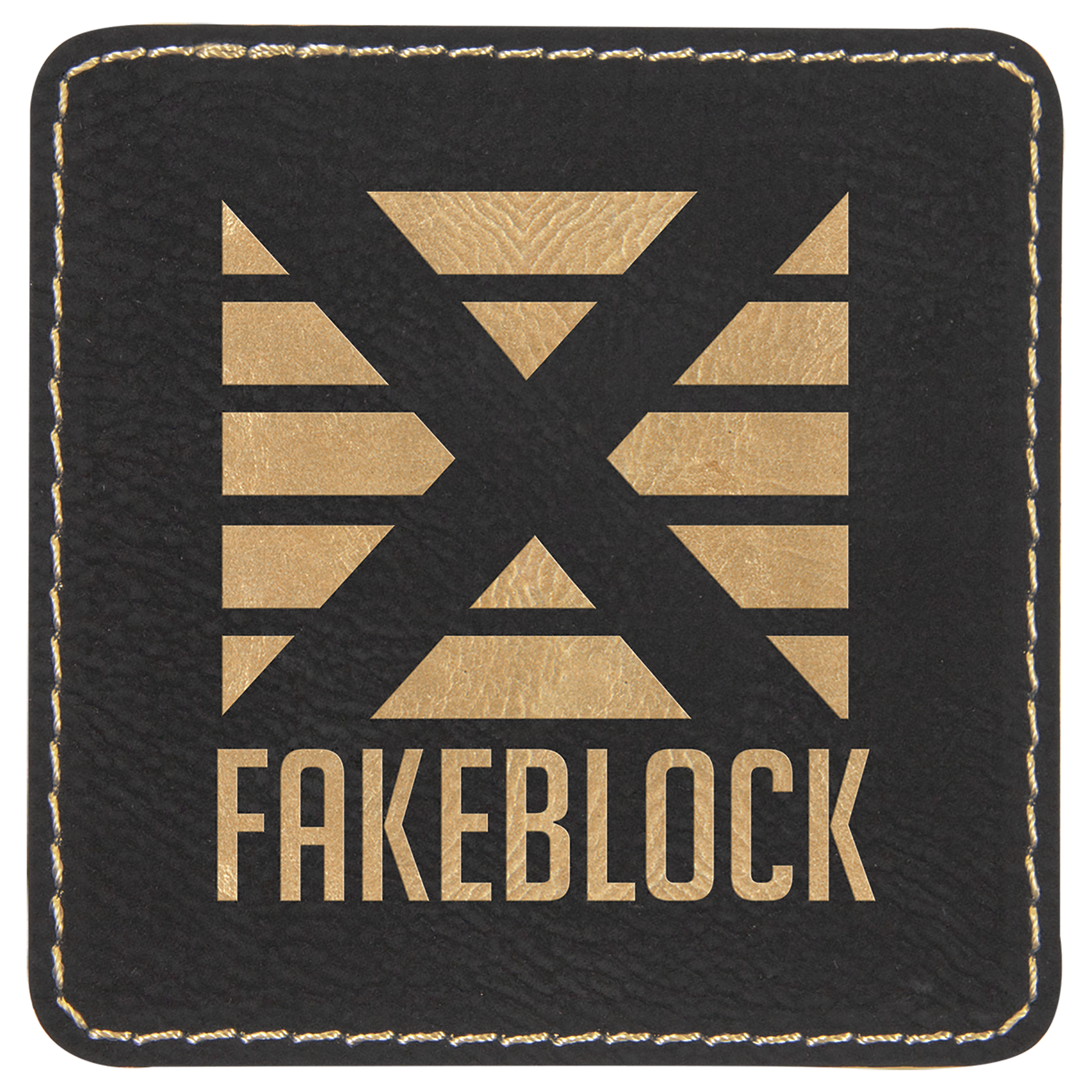 3" x 3" Square/Gold Laserable Leatherette Patch with Adhesive