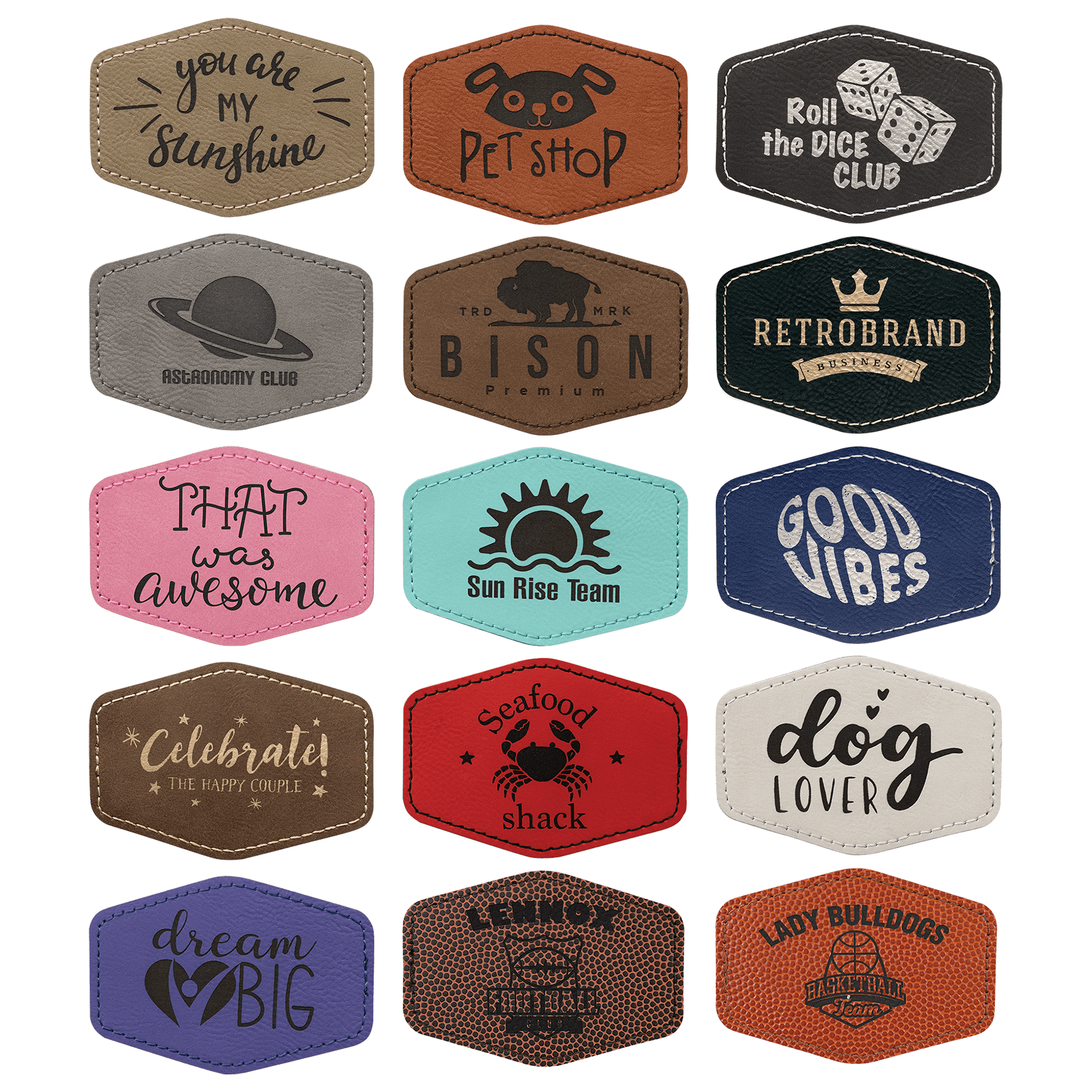 3 1/2" x 2 1/2" Hex Laserable Leatherette Patch with Kota Pro Adhesive Sample Set