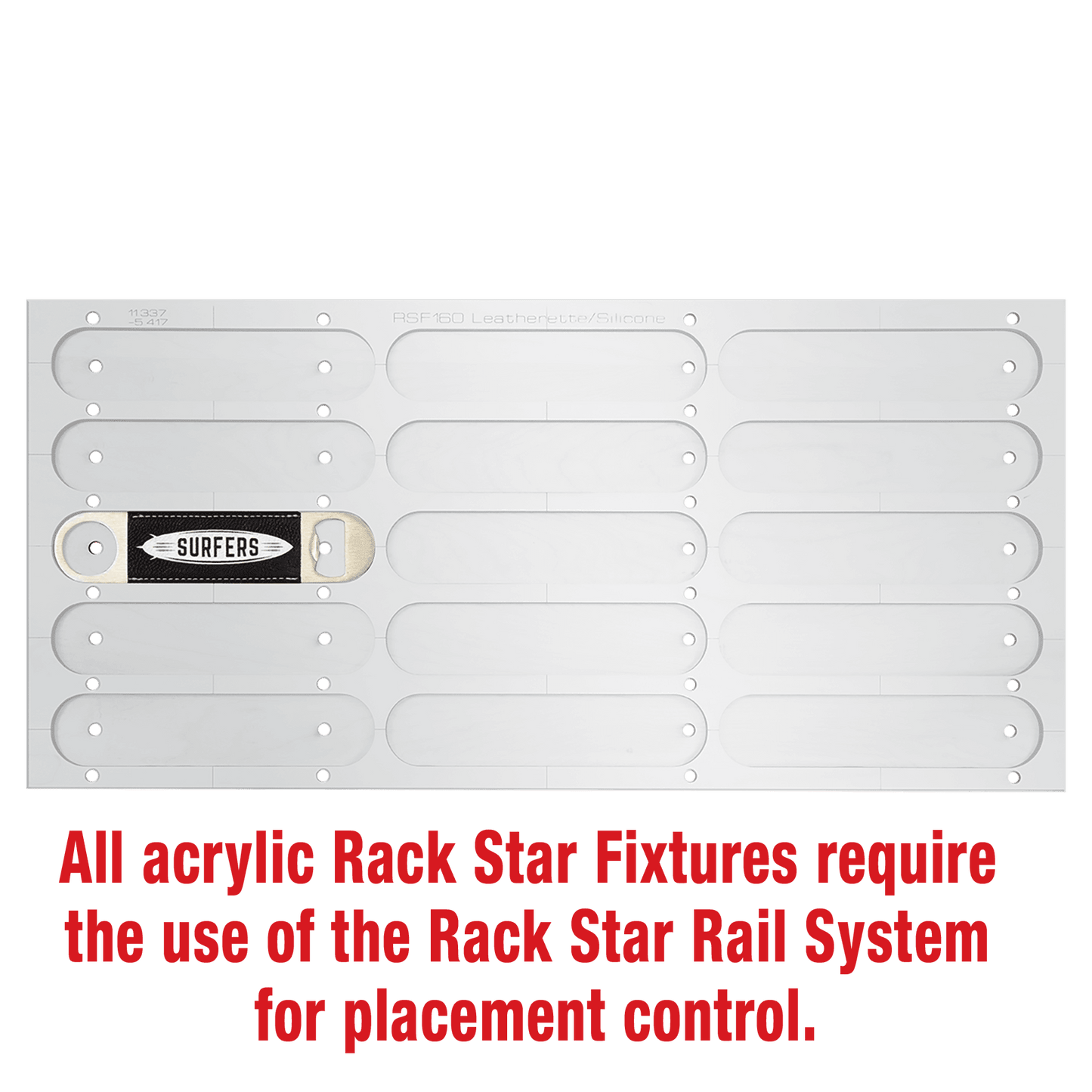 1 1/2" x 7" Bottle Opener Fixture-Holds 15-Laserable Leatherette/Silicone