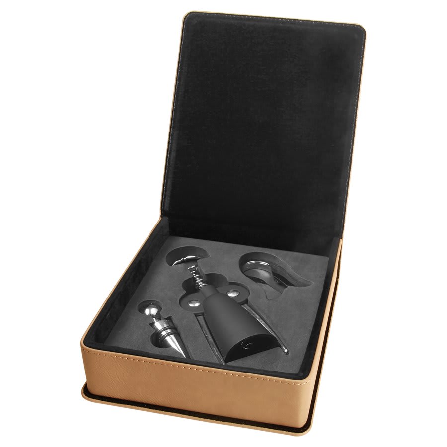 Light Laserable Leatherette 3-Piece Wine Tool Gift Set