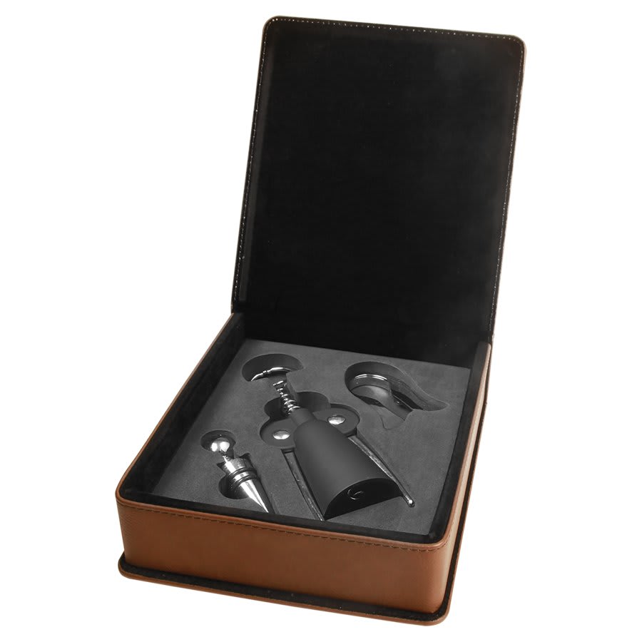 Dark Laserable Leatherette 3-Piece Wine Tool Gift Set