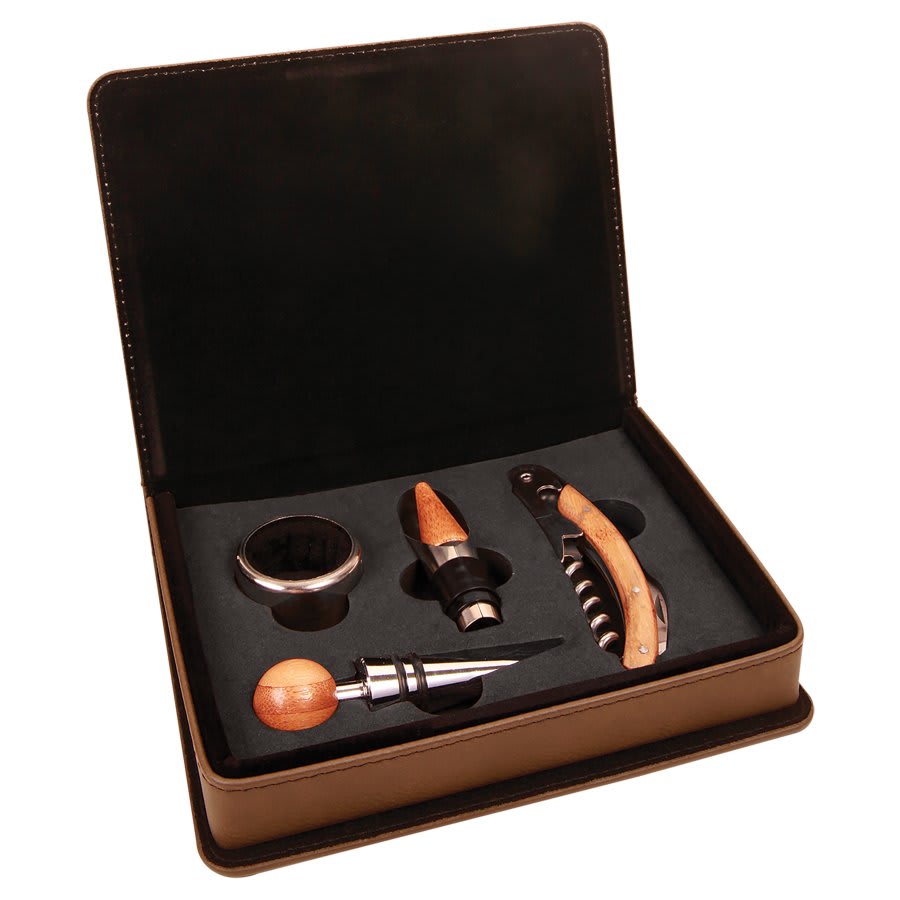 Dark Laserable Leatherette 4-Piece Wine Tool Set