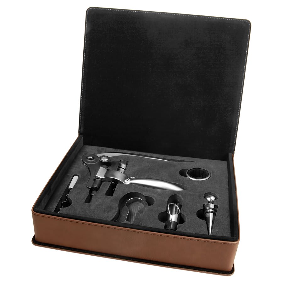 Dark Laserable Leatherette 5-Piece Wine Tool Gift Set